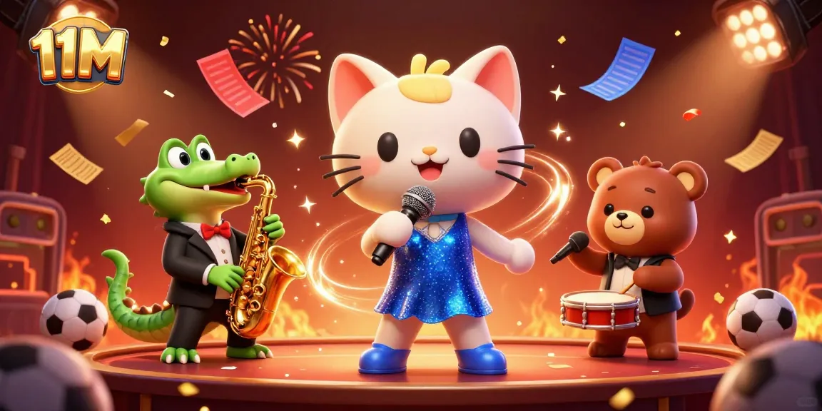 Watch the jazz-singer cat, crocodile, and bear cub entertain while placing bets on 11M!