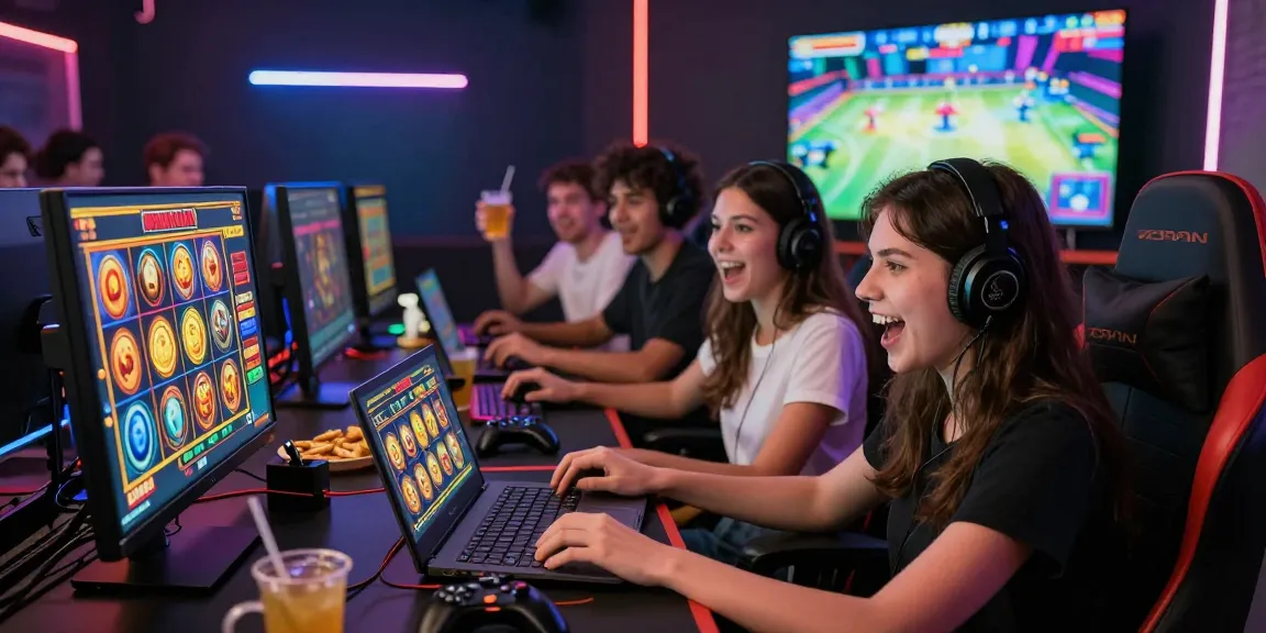 Group of friends enjoying slot dana games online with vibrant graphics and lively atmosphere.