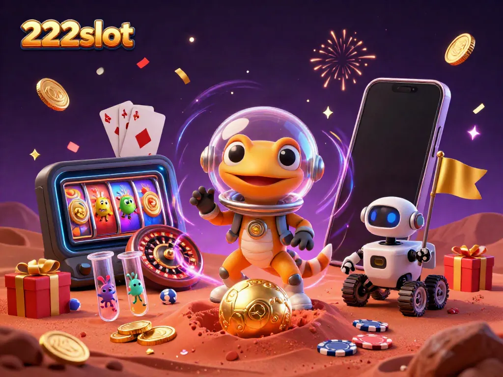 Martian gecko di kasino emas 222slot dengan banyak elemen permainan yang menarik.