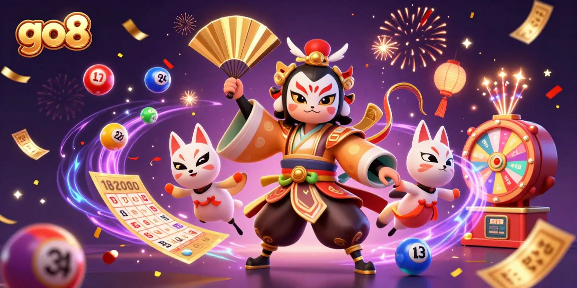 Join the excitement at go8 as colorful lottery balls bounce wildly in a vibrant scene!