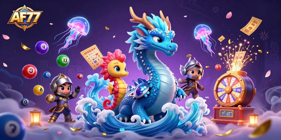 Experience the excitement of AF77 with vibrant casino elements and mystical creatures enhancing your gaming adventure.