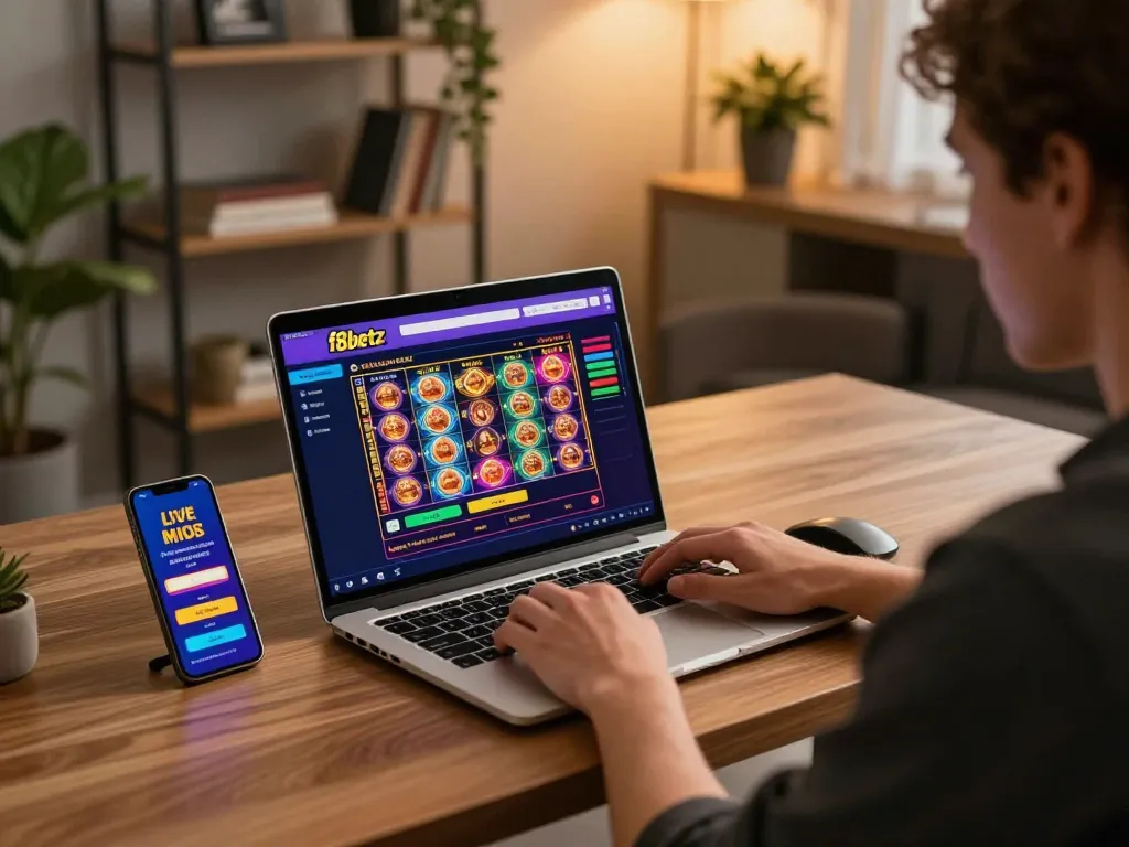 Engaging user playing on f8betz online casino platform, showcasing vibrant slots game.