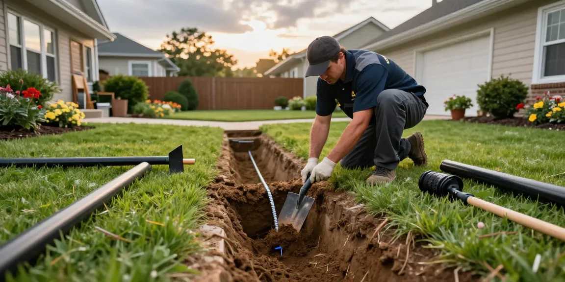 Expert Drainage Services in Saginaw, TX, showcasing professional installation of a French drain in a residential yard