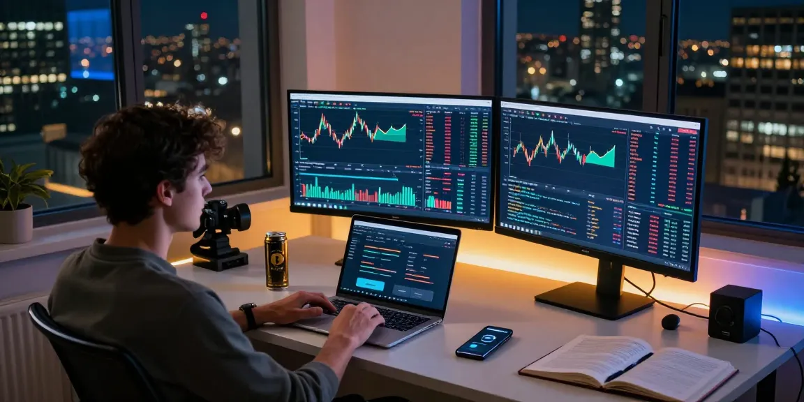 Cricbet cryptocurrency trading setup with live market analysis, secure wallet, and advanced trading tools in urban apartment.