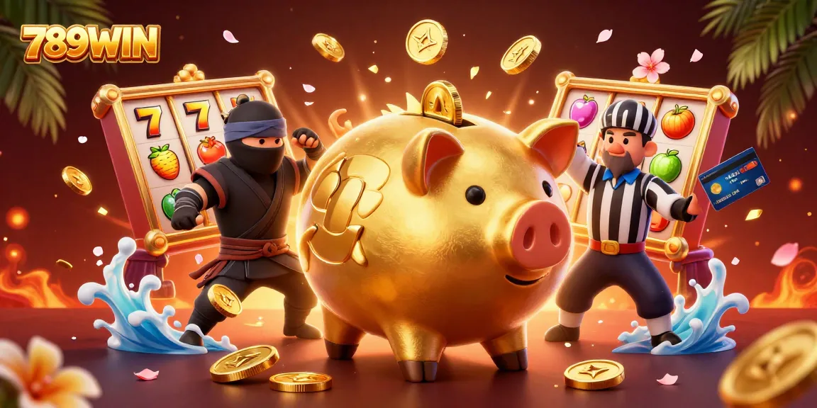 Players enjoying thrilling slots at 789WIN with gold coins and vibrant game elements around them.