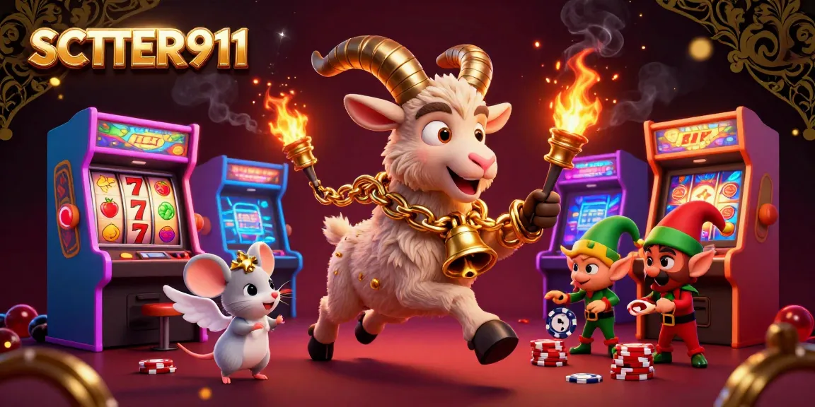 Experience the thrilling world of SCATTER911 with vibrant slot machines and festive characters in a unique casino setting.