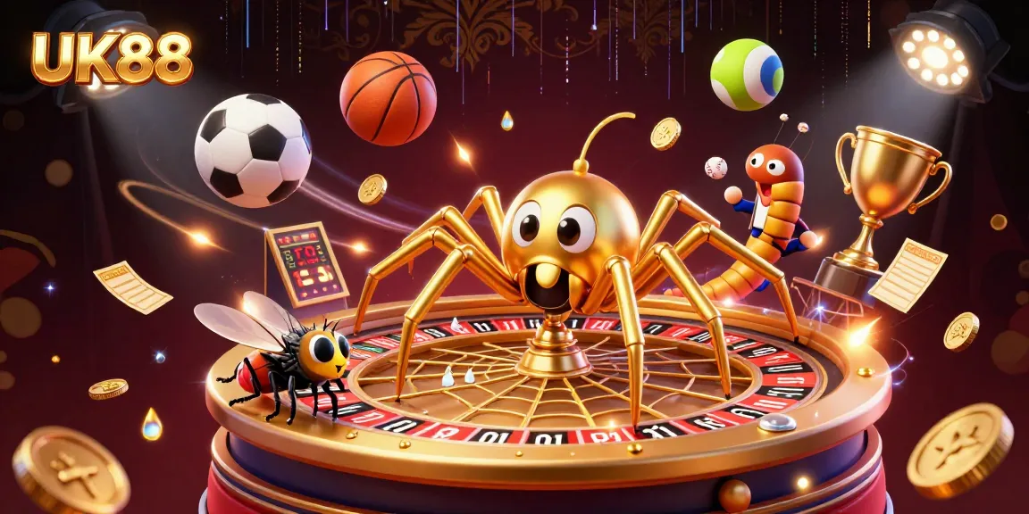 Experience thrilling bets at UK88 with a dynamic 3D casino scene featuring sports elements.