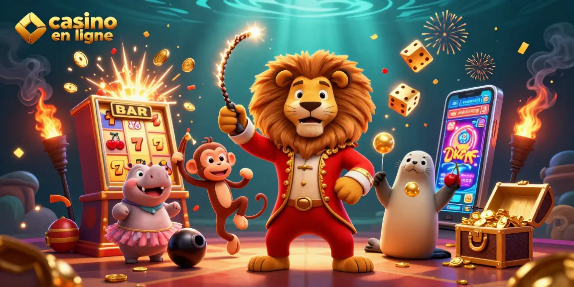 Jouez à des jeux captivants dans un casino en ligne avec un lion, un hippopotame et un singe.