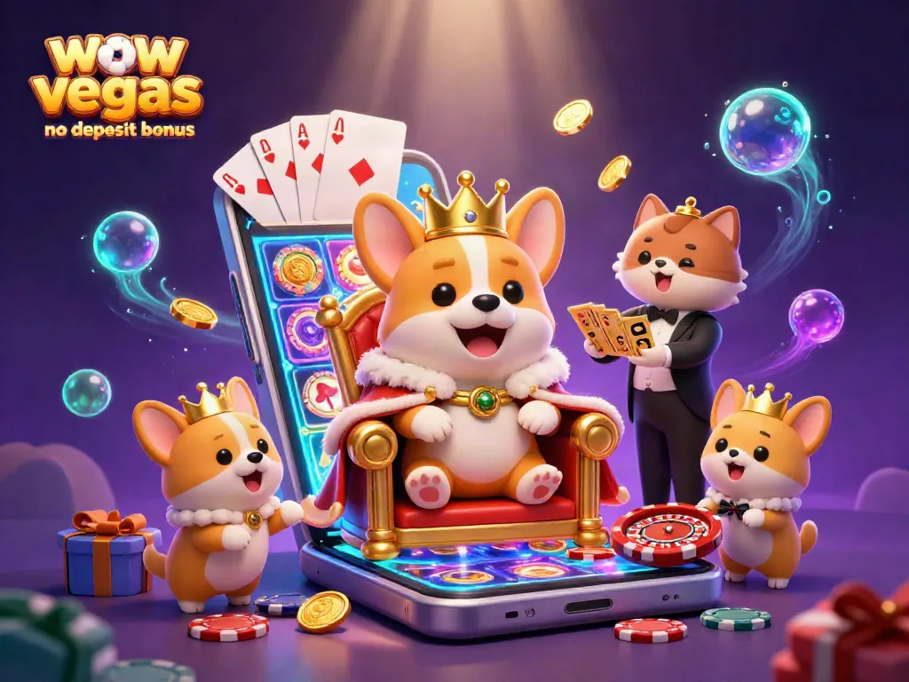 Engage with wow vegas no deposit bonus and experience the thrill of winning in this vibrant, casino-themed illustration.