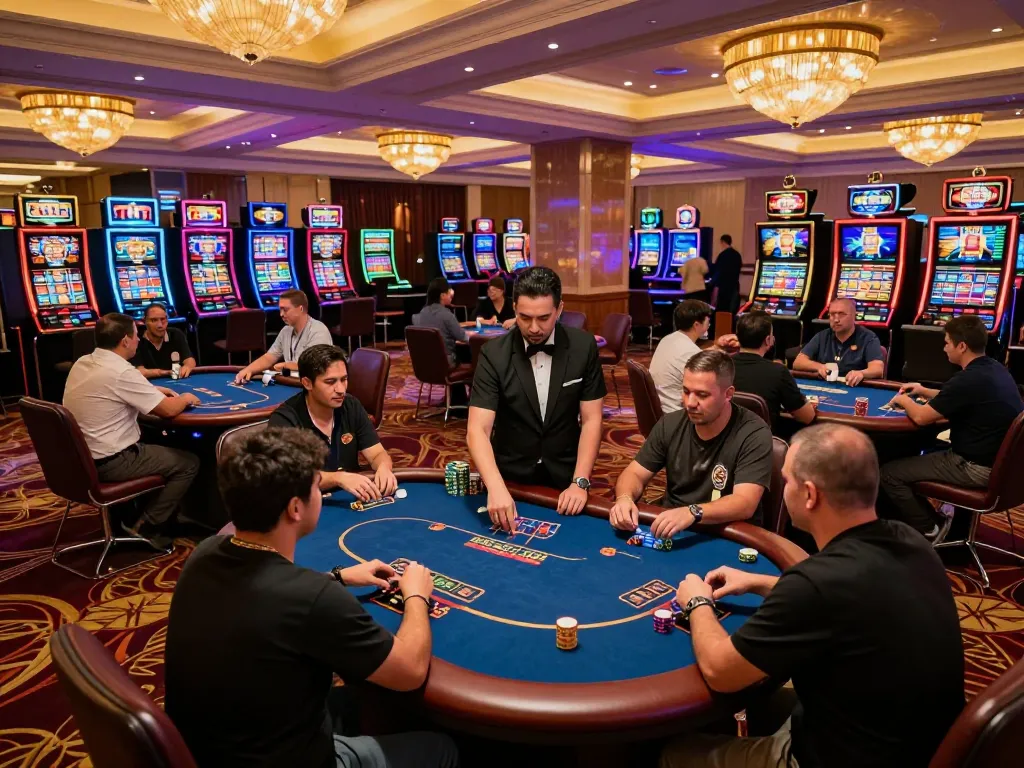 Players engaged in intense poker gameplay at 789club casino, showcasing vibrant atmosphere of high-stakes gaming.