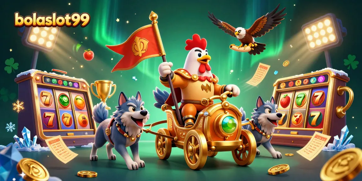 Engage in thrilling slot action with bolaslot99 featuring a cartoon rooster warlord chariot scene.