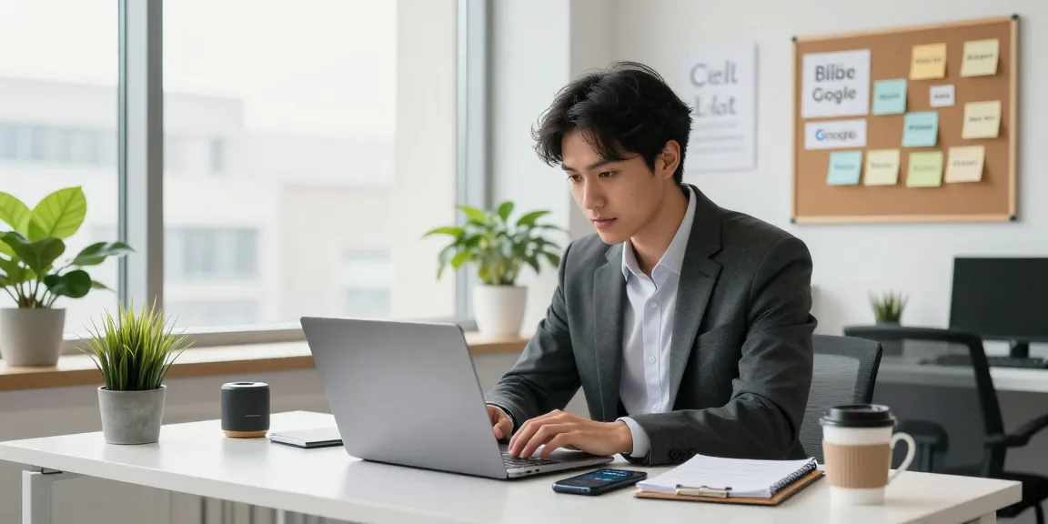 Seeking google jobs with a professional browsing job openings in a bright office.