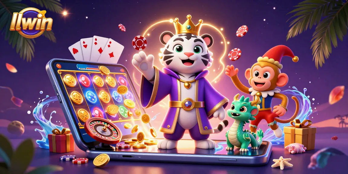 Engage in thrilling gaming at llwin with a vibrant 3D casino scene featuring a majestic tiger and playful monkey