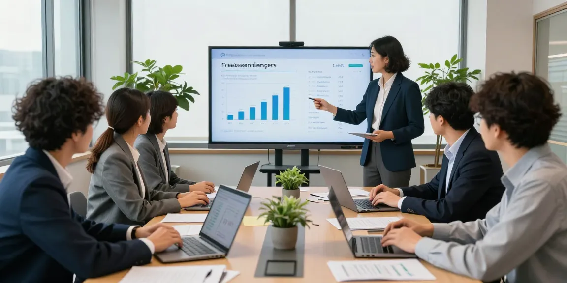 現代的なオフィスでみん社保のソリューションを話し合う専門家グループ