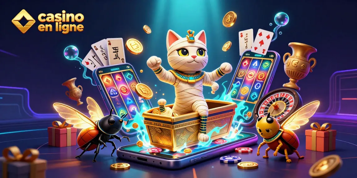 Jouer au casino en ligne avec un chat momie 3D et un scarabée dans un environnement de pyramide dynamique.