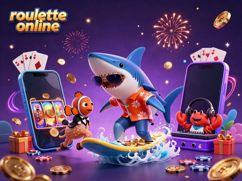 Experience thrill with roullete online in a vibrant casino-themed 3D illustration