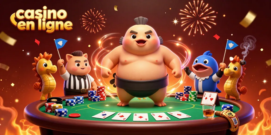 Jouez au casino en ligne avec la caricature d'un fugu, un arbitre poisson-chat et des spectateurs hippocampes.