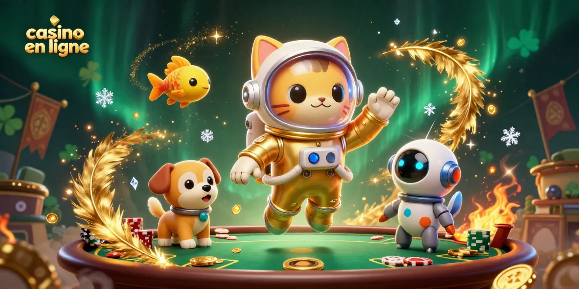 Plongez dans le monde des jeux sur casino en ligne avec un chat astronaute et un chien robot.