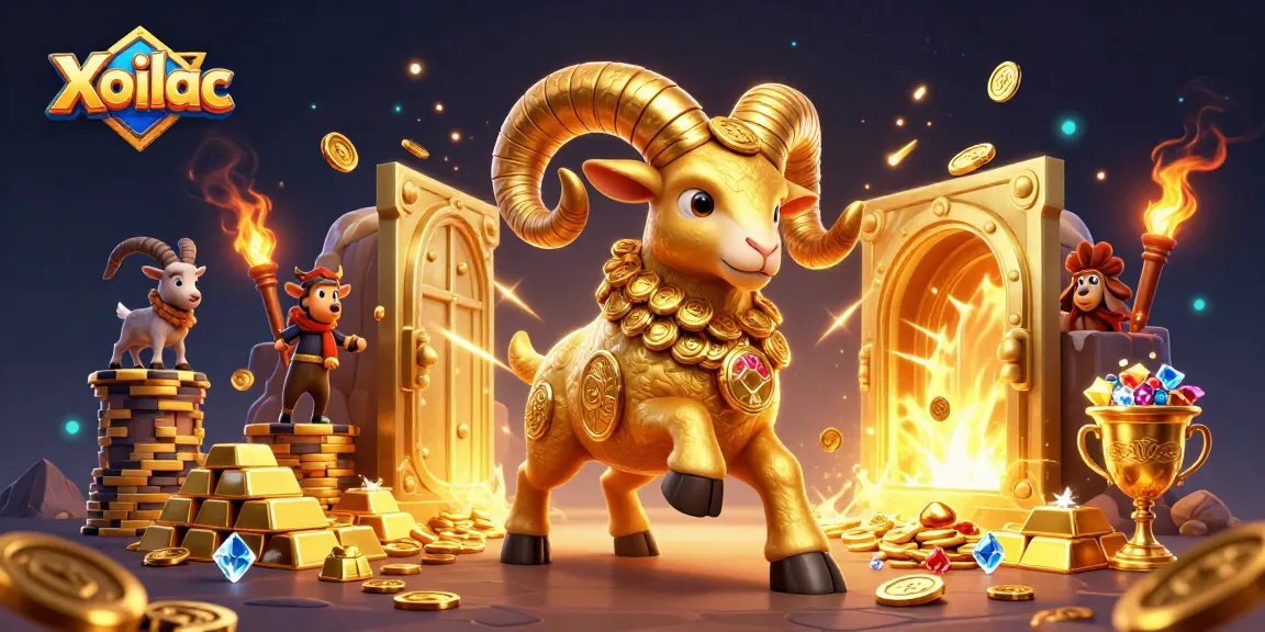 Xoilac offers thrilling gambling experiences featuring a golden ram charging through a treasure vault.