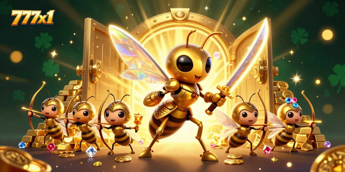Experience thrilling gameplay at 777x1 with a vibrant, dynamic 3D casino scene full of jackpots and treasures.