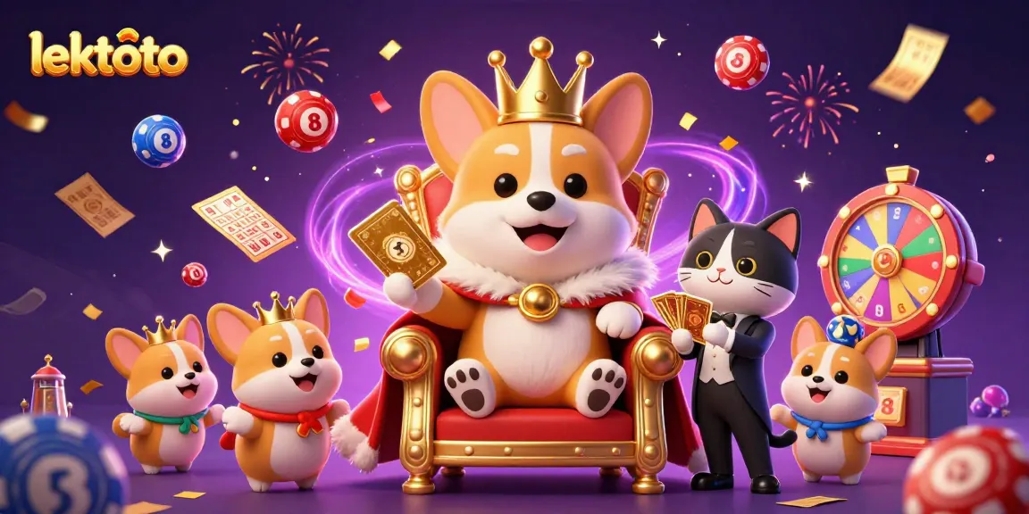 Lektoto's vibrant, engaging 3D scene showcases cartoon characters immersed in a lottery-themed celebration filled with dynamic game elements.