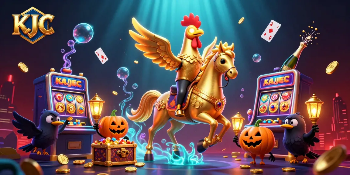 Engage in top-tier gaming experiences with KJC and witness a vibrant midnight casino scene featuring treasures and excitement.