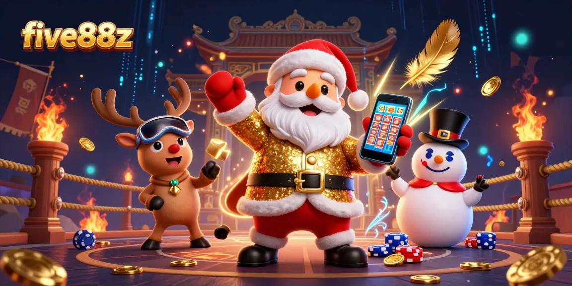 Join Santa Claus and friends in a festive casino scene with five88z jackpot excitement.