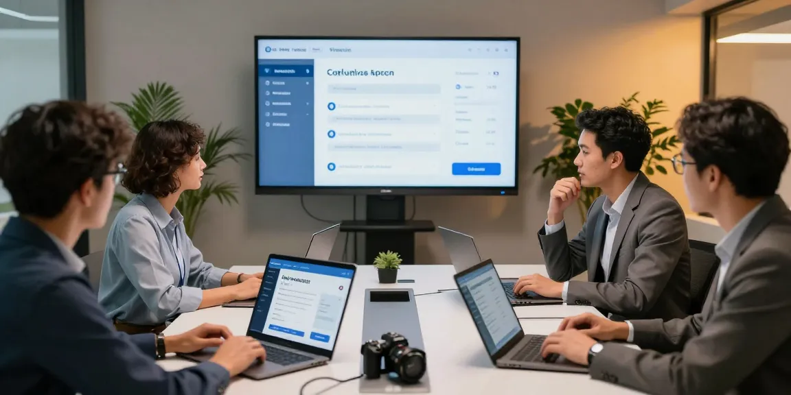 Team collaborating on an age verification system in a modern office.