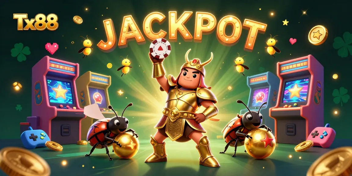 Engage with Tx88's exciting casino theme featuring vibrant characters in a victory scene.