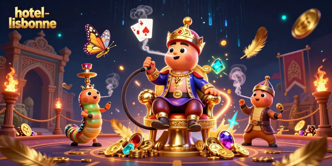 Engage with hotel-lisbonne’s vibrant gaming scene, showcasing a master hookah caterpillar with poker hand smoke rings.