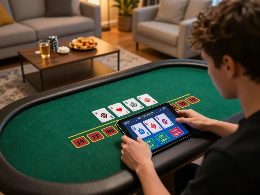Engaging in live dealer blackjack with tai kp88 on a tablet in a cozy home setup