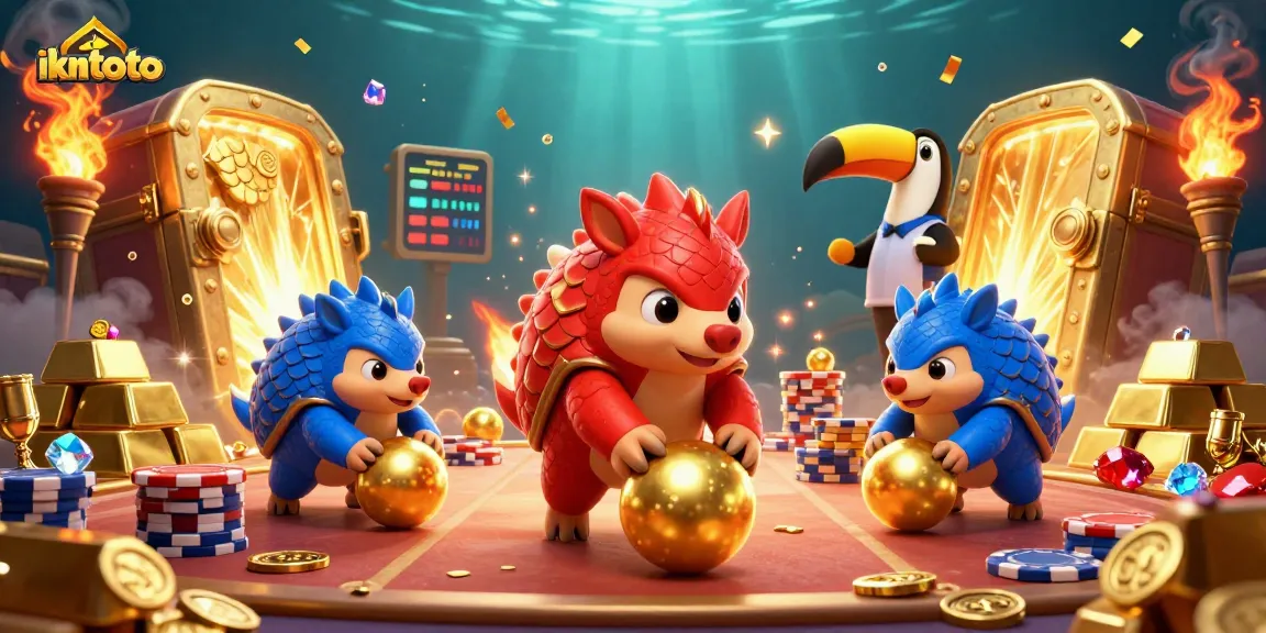Participate in ikntoto's dynamic gambling atmosphere with colorful pangolins and golden treasures.