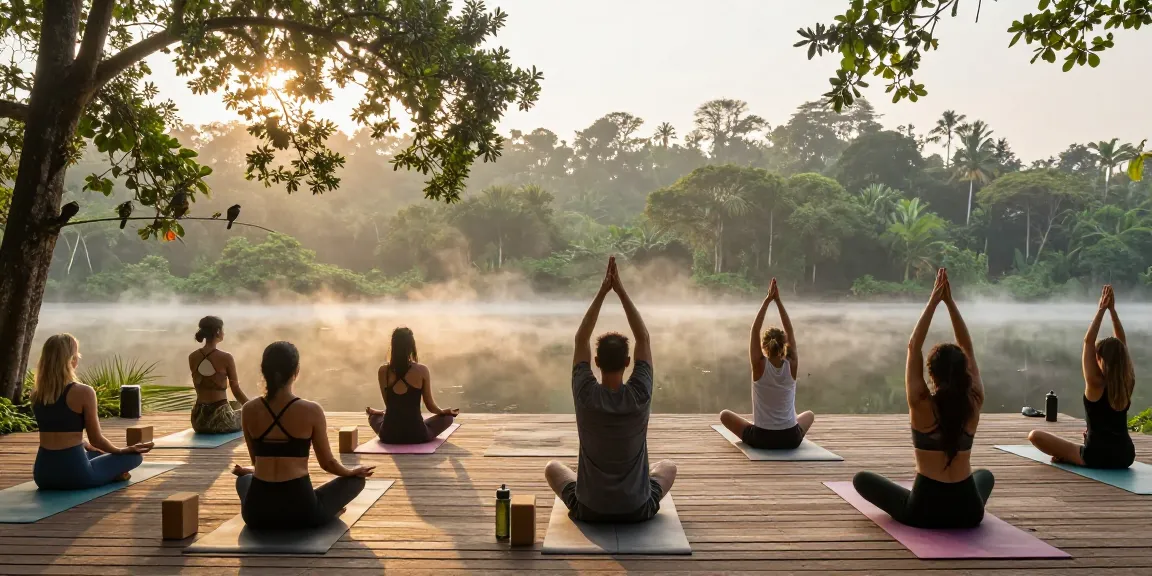 Simon Borg-Olivier intensive Sri Lanka yoga practitioners at Koggala Lake during sunrise session.