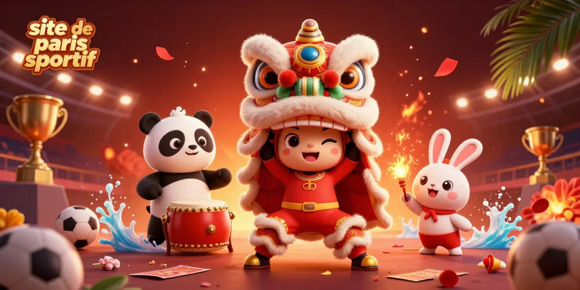 Pariez avec le site de paris sportif dans une illustration festive avec un lion et un panda.