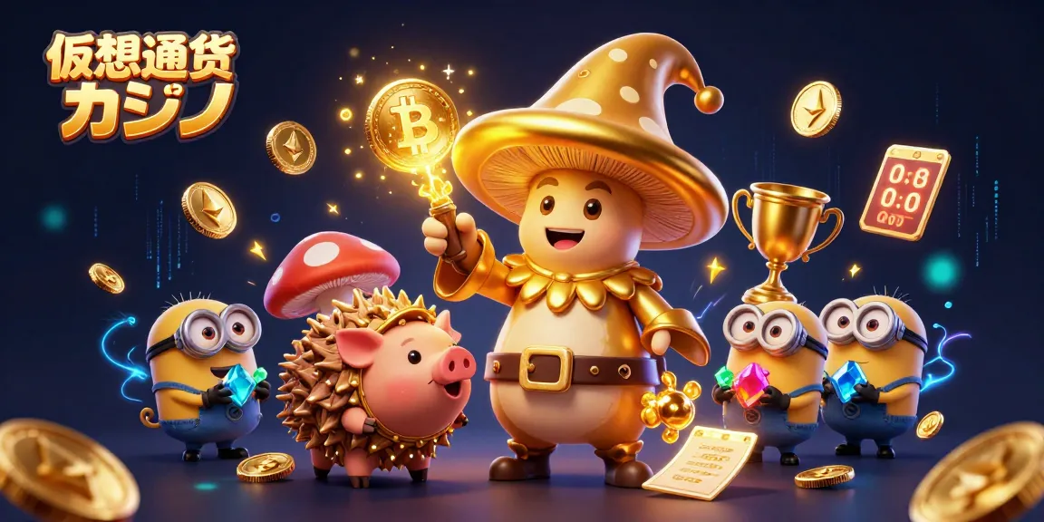 仮想通貨 カジノで金の魔法をかけるキャラクターが描かれたカラフルなイラスト