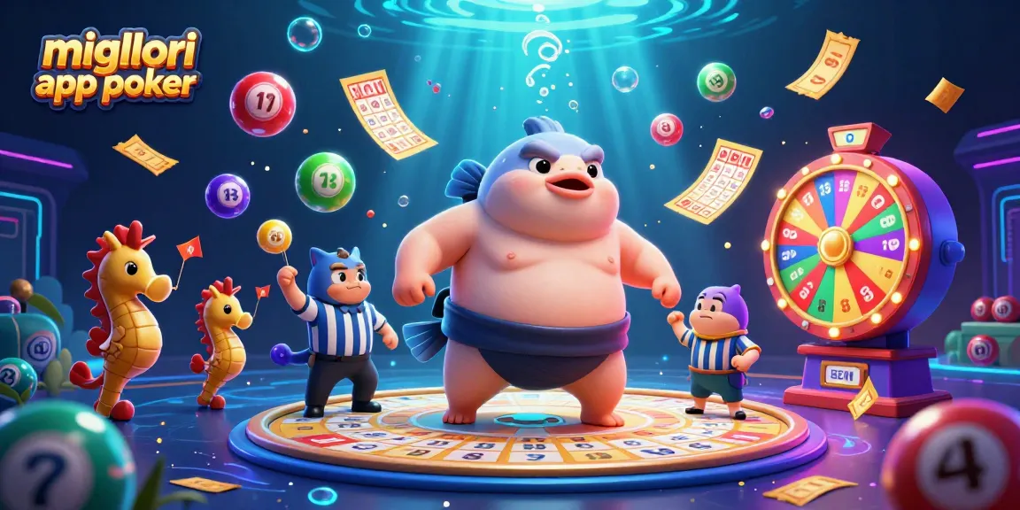 Migliori app poker: gioca con fugu, giuria e premi sotto il mare, in un'illustrazione vivace e coinvolgente.
