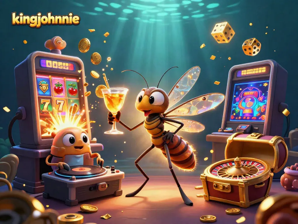 Experience the excitement of kingjohnnie's casino with a vibrant 3D scene featuring unique characters and rich gaming elements.