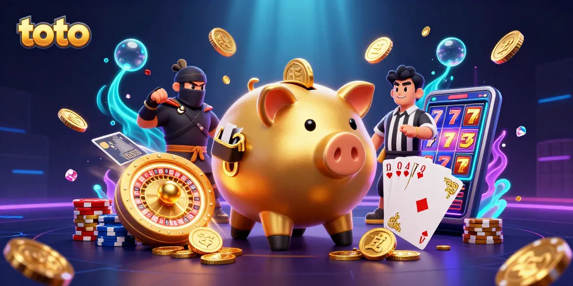 Experience thrilling gameplay with the golden piggy bank sumo wrestler in a vibrant toto casino scene.