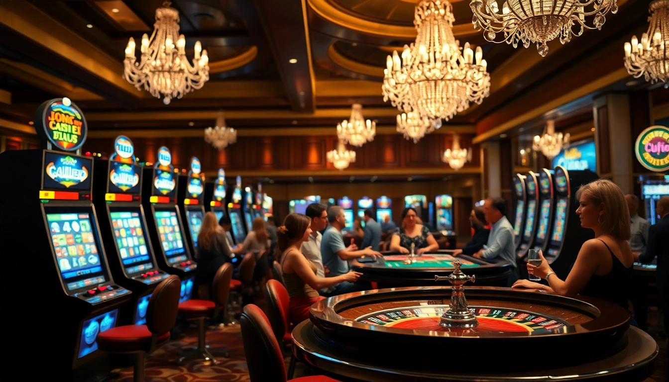 Experience the thrill of Non gamstop casino as players engage excitedly at slot machines.
