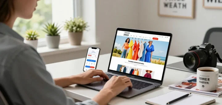 Engaged shopper exploring the latest fashion trends on 456bd e-commerce platform.