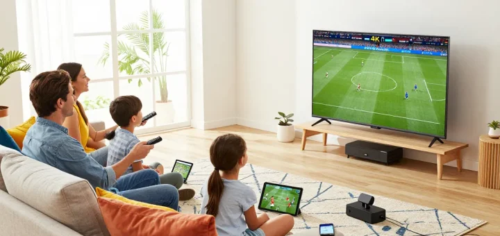 Profitez d'abonnement iptv en famille avec un streaming en 4K dans un salon moderne