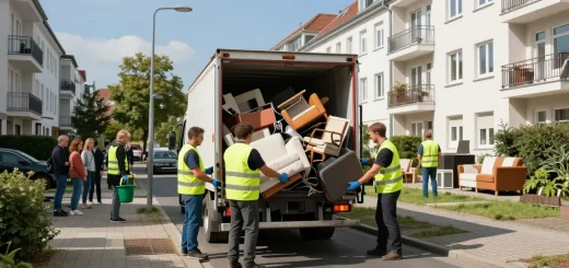 Sperrmüllabholung 80 Euro Berlin team collecting bulky waste in urban setting.