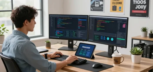 Youthful professional analyzing NAGA2000 software data in a modern home office.
