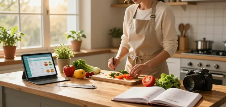Healthy meal planning and tracking using the best food tracker in a cozy kitchen.
